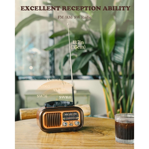 Petite radio rétro avec Bluetooth, Transistor portatif Radio AM FM SW, Excellente réception, Prise en charge TF Card Lecteur MP3 USB