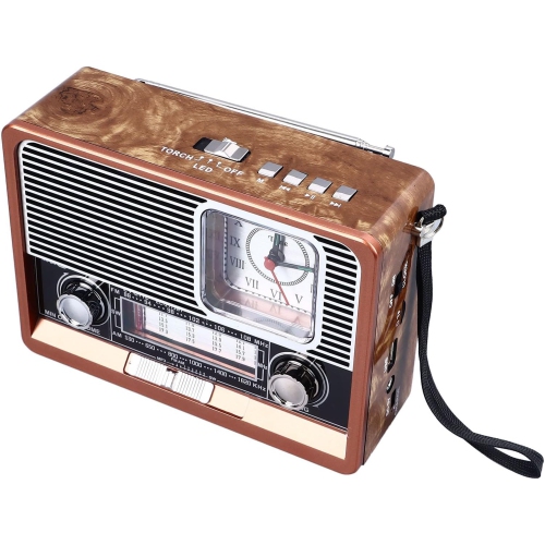 Radio classique multifonctionnelle AM FM SW Radio avec lampe de poche et rétrohaut-parleur avec lampe de poche LED, fonction horloge, apparence rétro