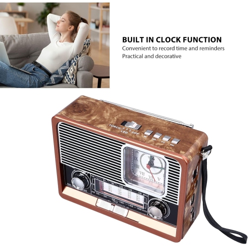 Radio classique multifonctionnelle AM FM SW Radio avec lampe de poche et rétrohaut-parleur avec lampe de poche LED, fonction horloge, apparence rétro