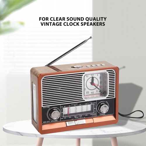 Radio classique multifonctionnelle AM FM SW Radio avec lampe de poche et rétrohaut-parleur avec lampe de poche LED, fonction horloge, apparence rétro