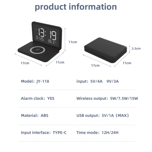 Digital Clock with Wireless Charging Folding Calendar LED Mirror Digital Alarm Clock-White