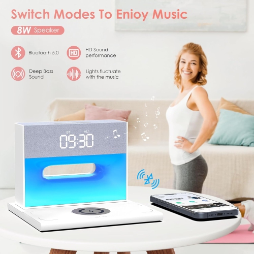 Alarm Clock with Wireless Bluetooth Speaker,Alarm Clock with Wireless Charging,4-in-1 Touch Bedside Lamp,Bluetooth Alarm Clock for Bedroom