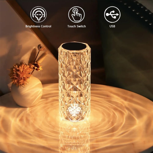 Décoration de lampe rose cristal populaire, lampe de table chambre internet célébrité atmosphère, lampe de chevet commande tactile rechargeable,