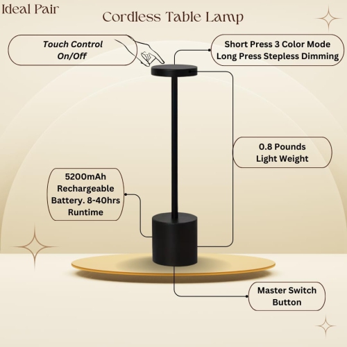 Simple I-shaped table lamp, USB charging retro metal feel dining table touch night light, bedside night light, decorative lighting table lamp,