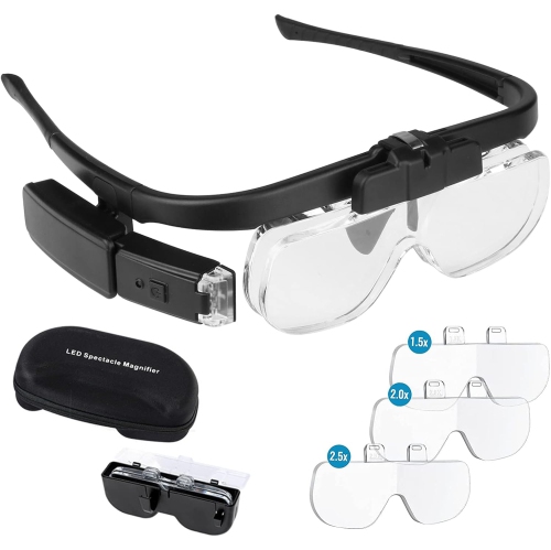Headband Magnifier Glasses,Rechargeable Head Mount Magnifying Glasses with Light,Hands-Free Loupe for Reading Sewing Repair