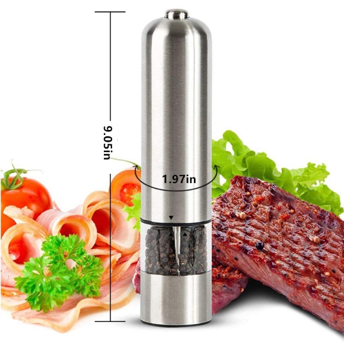 Moulin à poivre Moulin à sel en acier inoxydable Moulin à poivre électrique Mélangeur à mouture ajustable à poivre noir