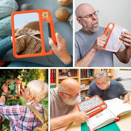 5X 10X Full Page Magnifier With 3 Light Modes, 48 LED Lights, Handheld Magnifier Suitable for Reading Newspapers and Identification