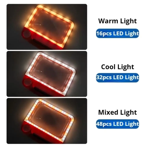5X 10X Full Page Magnifier With 3 Light Modes, 48 LED Lights, Handheld Magnifier Suitable for Reading Newspapers and Identification