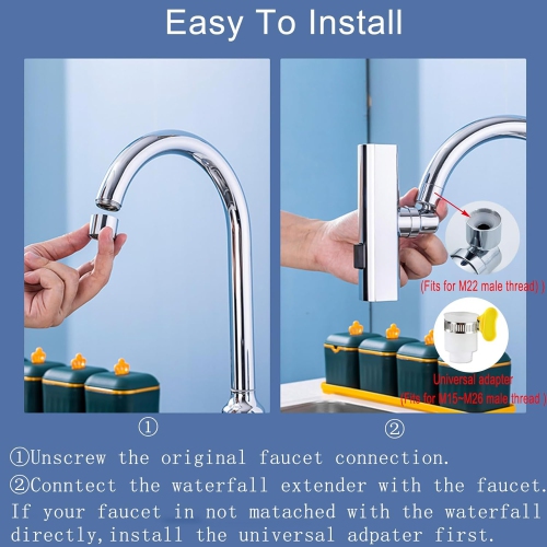 Kitchen Waterfall Faucet Extender Anti-Splash Waterfall Kitchen Faucet Adapter Rotatable Faucet