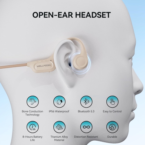 Bone conduction earphones, open-ear headphones, wireless Bluetooth 5.3, 8 hours, premium sound quality, HD calls, built-in microphone, waterproof,
