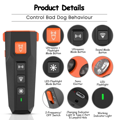 New Ultrasonic Dog Trainer Bark Stopper Triple Head High Power Dog Repellent Light Ultrasonic Frequency Training Bark Stopper - For Dog Training -
