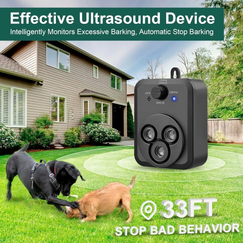 Ultrasonic dog repeller, 3 modes automatic dog barking control device, rechargeable ultrasonic barking box, dog barking deterrent device, effective