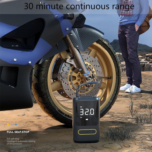 150PSI ultra-fast inflation|4 modes to switch|Dual LED emergency lights|Digital tire pressure display and automatic stop|Long-lasting battery
