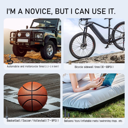 Car fast charging air pump | Mobile power + LED light | 4 mode presets | Digital display | High speed and high pressure inflation | Universal for