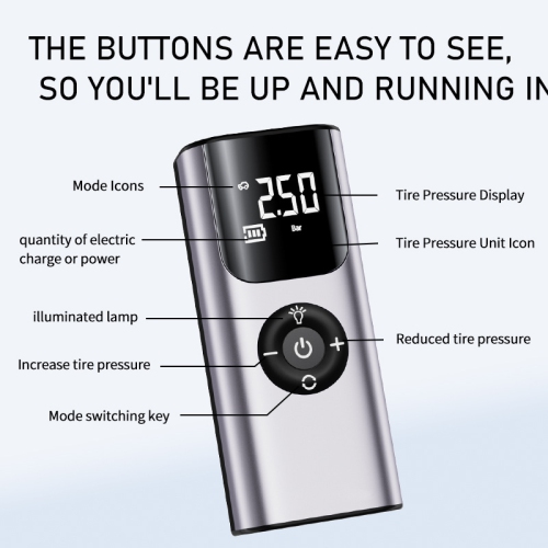 Car fast charging air pump | Mobile power + LED light | 4 mode presets | Digital display | High speed and high pressure inflation | Universal for