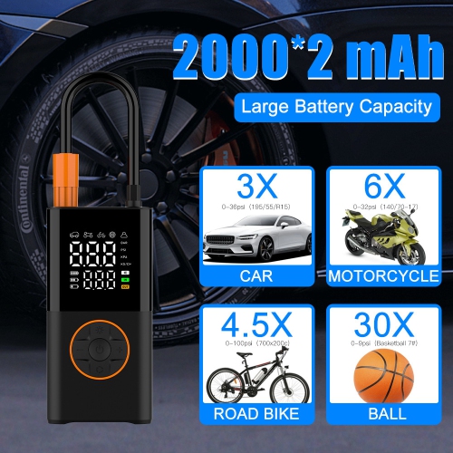Dual Screen Digital Display Wireless Air Pump - 150PSI Portable Air Pump with 2000mAh *2 Batteries, Auto Shut Off, Multi-Function, Suitable for Bike,