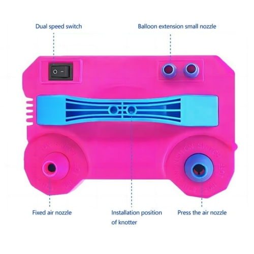 Double nozzle electric balloon pump - quickly inflate aluminum foil balloons and large balloons, with cable tie tool, noise level ≤ 95dB, portable