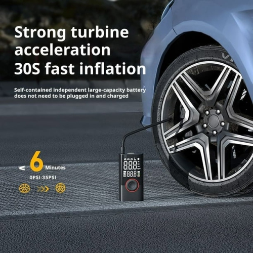 [Wireless and portable] 80W turbo fast charging car air pump | 150PSI high pressure/intelligent dual digital tire pressure display/mobile power