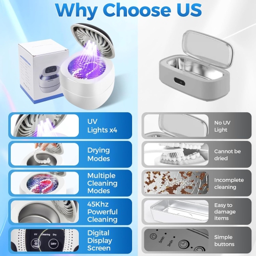 Ultrasonic cleaning machine with fan function Jewelry Dentures Braces UV Ultrasonic Cleaning Machine