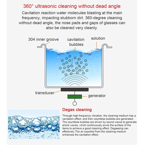 Nettoyant ultrasonique – Nettoyant pour lunettes domestiques, outil de nettoyage ultrasonique portatif et de suppression de la rouille, 42 kHz et