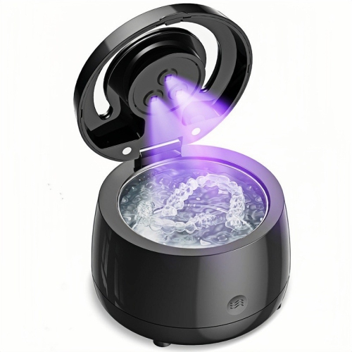 Nettoyant pour dentier ultrasonique, dispositif de retenue pour alignement UV, bijoux et montre - Noir