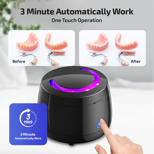 Nettoyant pour dentier ultrasonique, dispositif de retenue pour alignement UV, bijoux et montre - Noir