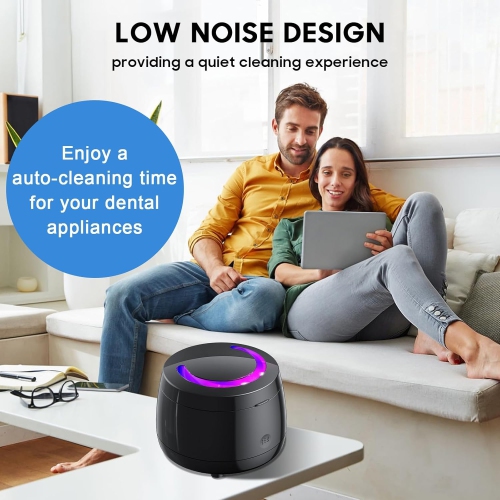 Nettoyant pour dentier ultrasonique, dispositif de retenue pour alignement UV, bijoux et montre - Noir