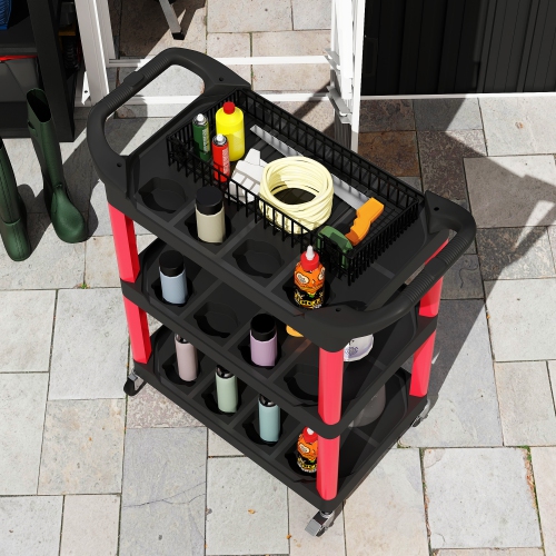 HOMCOM 3-Tier Rolling Tool Cart with Wheels, 200 LBS Capacity Plastic Utility Cart, Mobile Service Tool Organizer for Garage, Warehouse, Workshop,