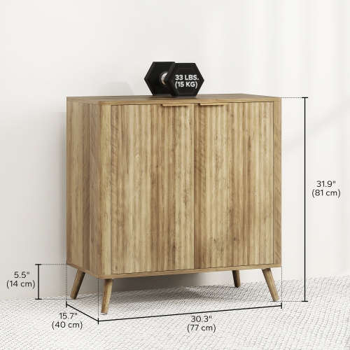 HOMCOM – Armoire de buffet cannelée avec rangement, armoire basse de cuisine moderne de 30&nbsp;po avec 2 portes, tablette réglable et pattes en