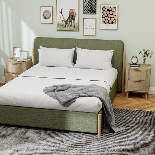 HOMCOM Night Stands Set of 2, Nightstands with Finger Pulls and Fluted Drawers, Modern Nordic Bedside Tables with Round Edges for Bedroom, Oak