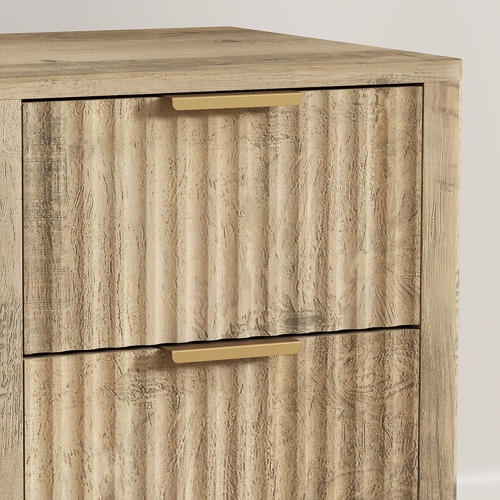 HOMCOM Night Stands Set of 2, Nightstands with Finger Pulls and Fluted Drawers, Modern Nordic Bedside Tables with Round Edges for Bedroom, Oak