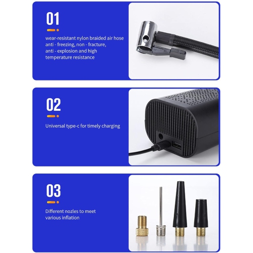 LED lighting + 6000mAh-Multi-function smart air pump | Dual turbine super fast inflation | Tire pressure preset/auto stop | Suitable for