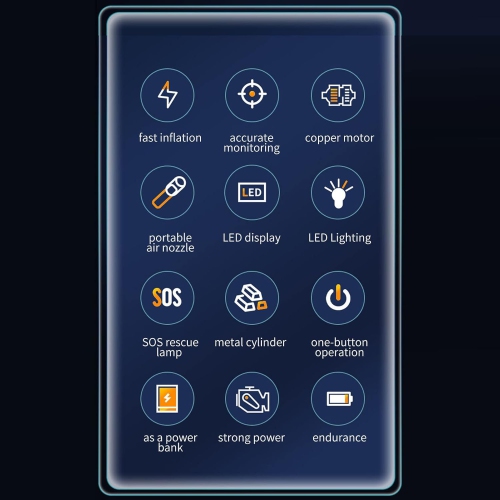 LED lighting + 6000mAh-Multi-function smart air pump | Dual turbine super fast inflation | Tire pressure preset/auto stop | Suitable for