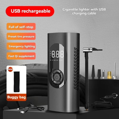 Black Lithium Battery Mini Portable Multi-Function Air Pump - 150PSI High Pressure/Digital Tire Pressure/Auto Stop When Full/Fast Inflation/LED