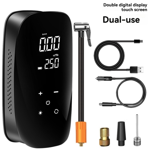 【Dual Pump Silent】Portable Air Pump - Digital LCD Touch Screen | 5 Modes | 60dB Low Noise | LED Lighting | Universal for Cars/Bicycles/Balls