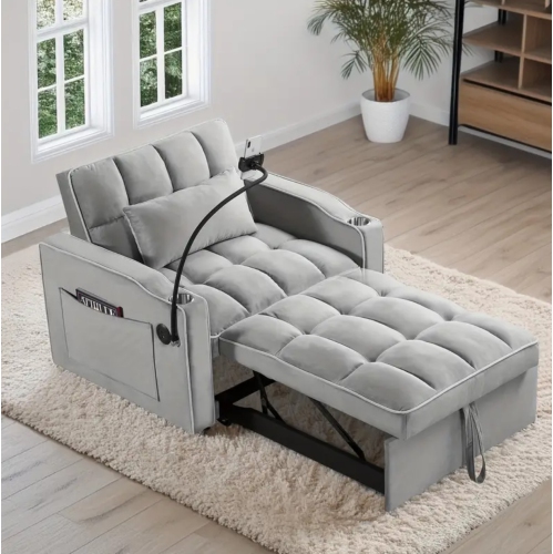 Image 1 de 9.. Canapé-lit convertible moderne 3-en-1 BoldDeco avec lit escamotable réglable pour les petits espaces, compartiments de rangement intégrés pour le