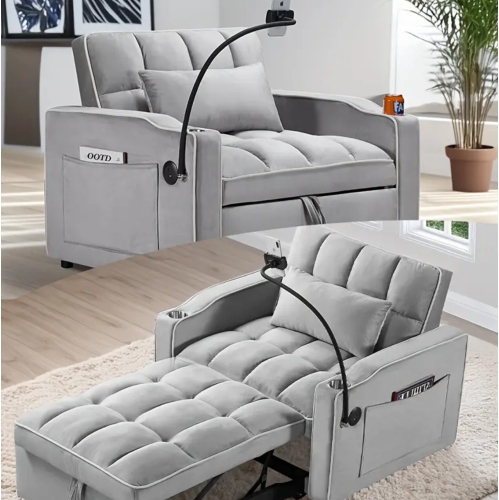 Canapé-lit convertible moderne 3-en-1 BoldDeco avec lit escamotable réglable pour les petits espaces, compartiments de rangement intégrés pour le