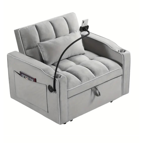 Canapé-lit convertible moderne 3-en-1 BoldDeco avec lit escamotable réglable pour les petits espaces, compartiments de rangement intégrés pour le