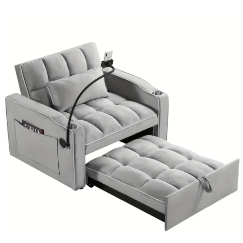 Canapé-lit convertible moderne 3-en-1 BoldDeco avec lit escamotable réglable pour les petits espaces, compartiments de rangement intégrés pour le