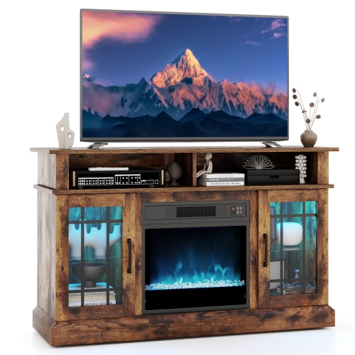 COSTWAY  Tv Stand With Electric Fireplace Led Lights Remote Controls Storage Cabinets White/black/brown
