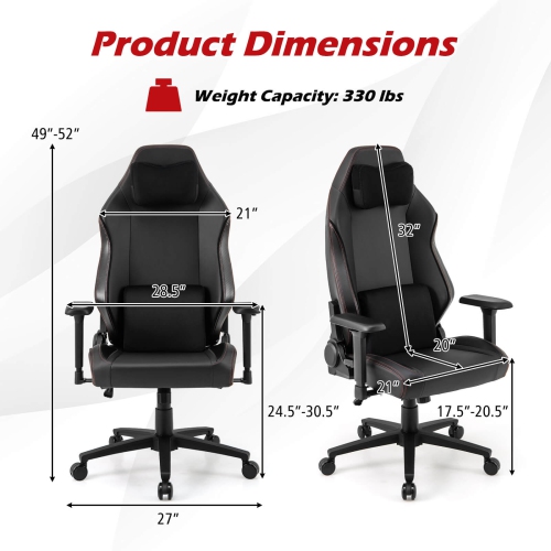 Costway Gaming Chair Ergonomic High Back Computer Chair with Rocking Function & 2D Armrests
