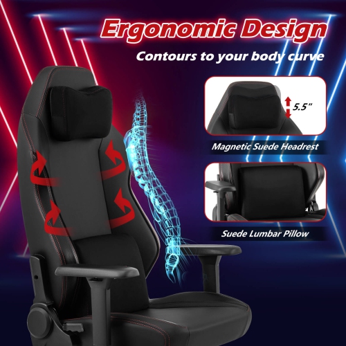 Costway Gaming Chair Ergonomic High Back Computer Chair with Rocking Function & 2D Armrests