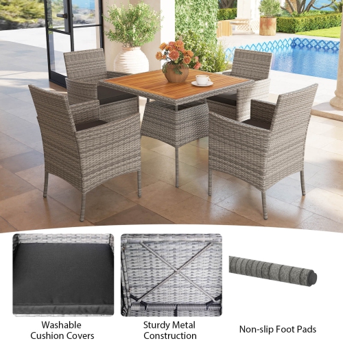 Costway 5 Pieces PE Wicker Patio Dining Set with Cushions and 1.97" Umbrella Hole
