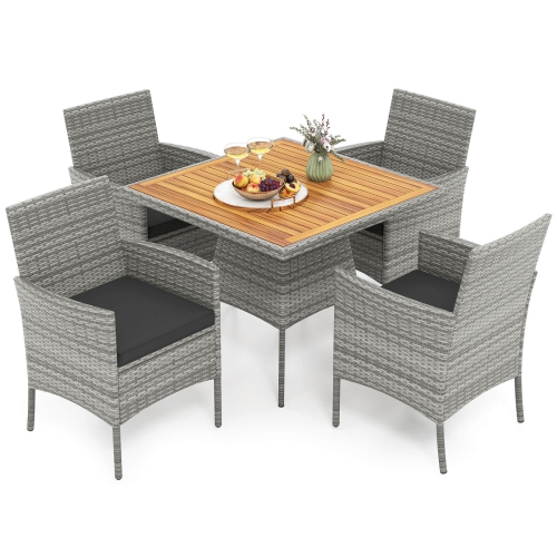 Costway 5 Pieces PE Wicker Patio Dining Set with Cushions and 1.97" Umbrella Hole