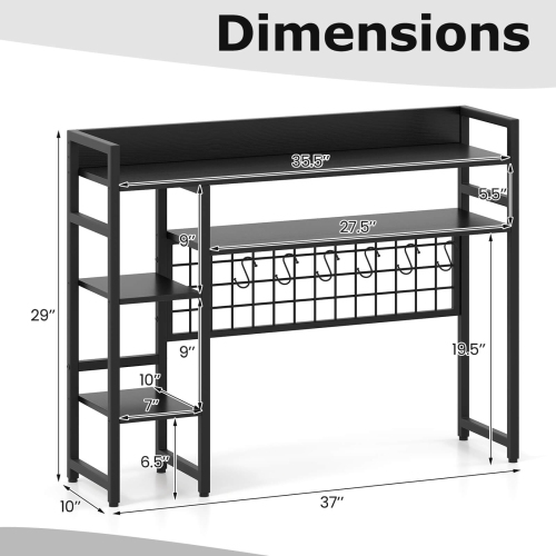 Costway Desk Shelf 4-Tier Desktop Display Rack with Metal Grid Panel & 6 Hooks Brown/Black