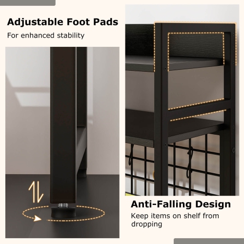 Costway Desk Shelf 4-Tier Desktop Display Rack with Metal Grid Panel & 6 Hooks Brown/Black