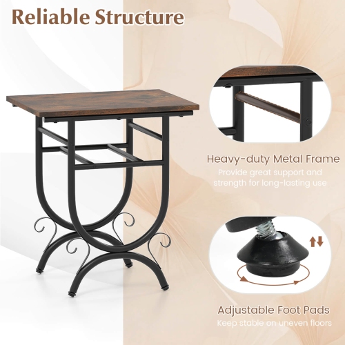 Costway 1/2 PCS Side Table with Fabric Drawer Carved Metal Frame Industrial End Table Nightstand