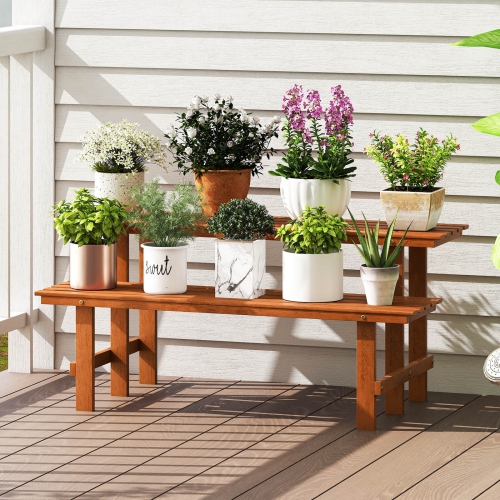 Costway 2 Tier Wood Plant Stand with Teak Oil Finish Indoor & Outdoor Flower Pot Holder