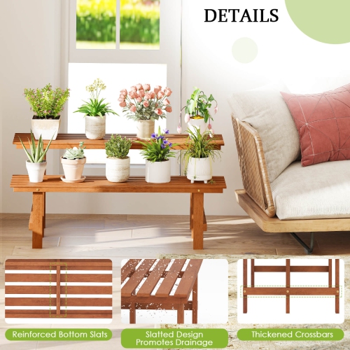 Costway 2 Tier Wood Plant Stand with Teak Oil Finish Indoor & Outdoor Flower Pot Holder