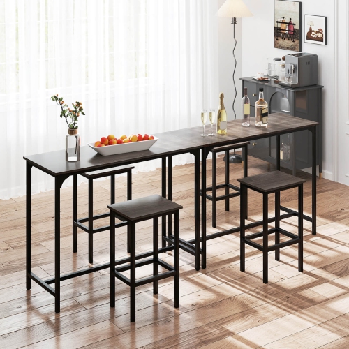 Costway 3 PCS Counter Height Table Set with Footrests Rectangular Pub Table & Chairs Brown/Gray/Black